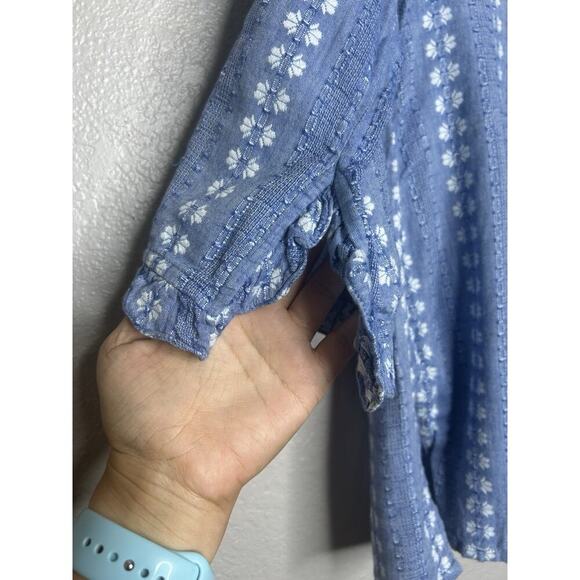 Rungolee Jacqueline Blouse Blue Floral Popover Top Ruffle Embroidered Size Small - Picture 5 of 11